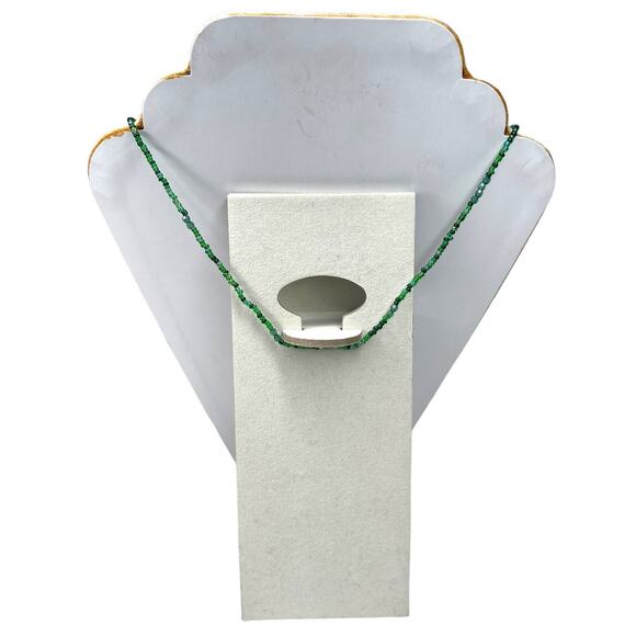 Beaded Necklace Green and Silver Tone Long Necklace Handmade - Picture 7 of 12